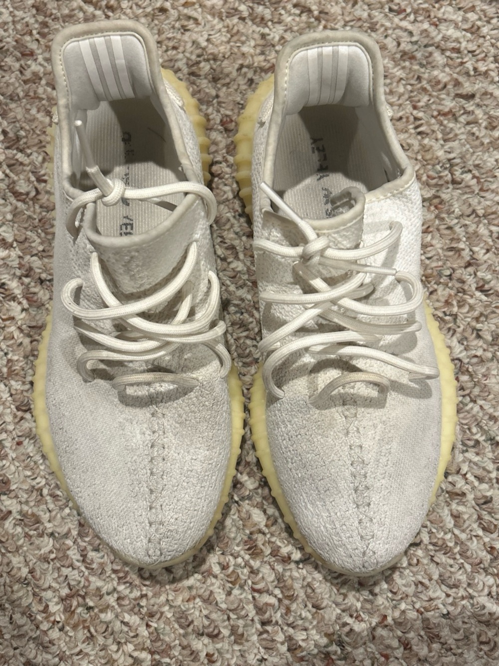 Men’s Cream Knit Lace-Up Sneakers with Yellow Sole